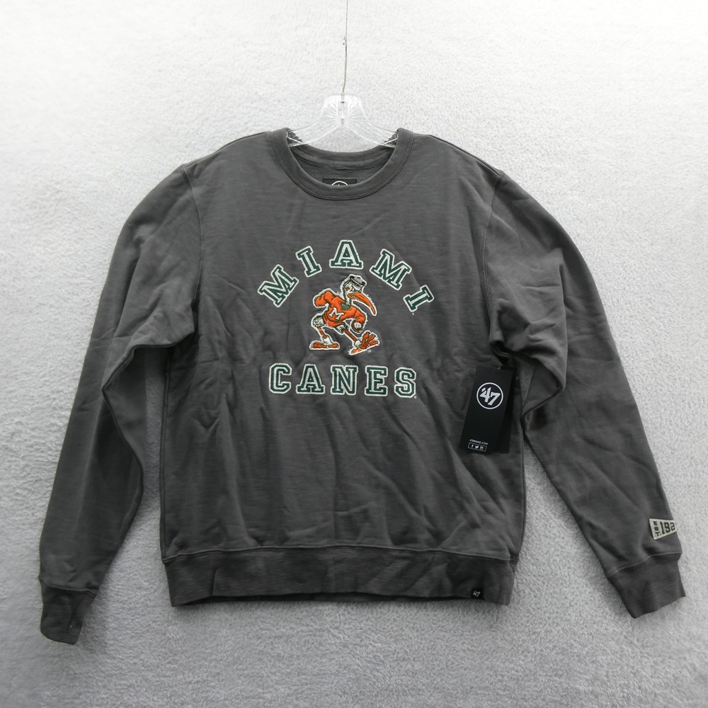 47 Brand Sweatshirt Mens Medium Miami Hurricanes Gray Canes Sebastian The Ibis
